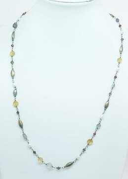 Stella & Dot Goldtone Faceted Iolite Citrine Garnet Pearls & Oval Beaded Station Necklace 13.6g