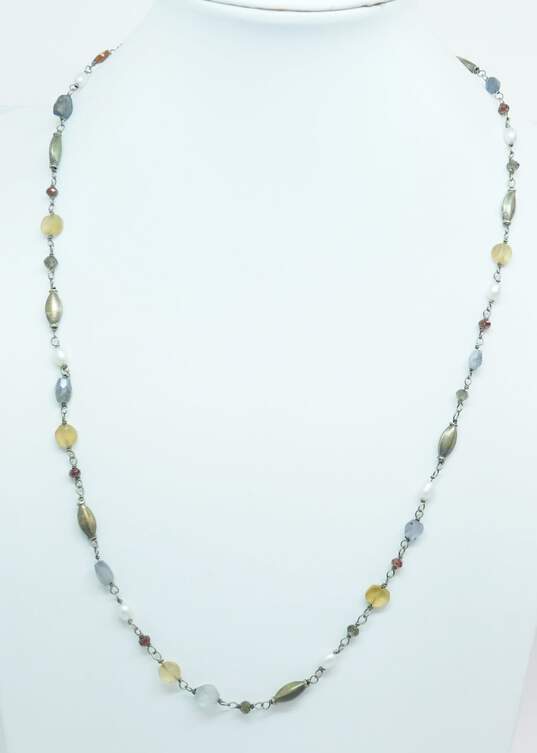 Stella & Dot Goldtone Faceted Iolite Citrine Garnet Pearls & Oval Beaded Station Necklace 13.6g image number 1
