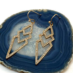 Designer Stella & Dot Gold-Tone Rhinestone Fish Hook Dangle Earrings