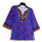 Womens Multicolor Tamuri Floral Beaded 3/4 Sleeve Pullover Tunic Top Sz PXS image number 1