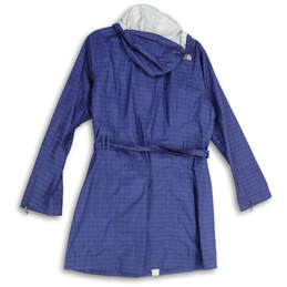 Womens Blue Plaid Long Sleeve Hooded Full-Zip Rain Coat Size Large alternative image
