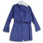 Womens Blue Plaid Long Sleeve Hooded Full-Zip Rain Coat Size Large image number 2