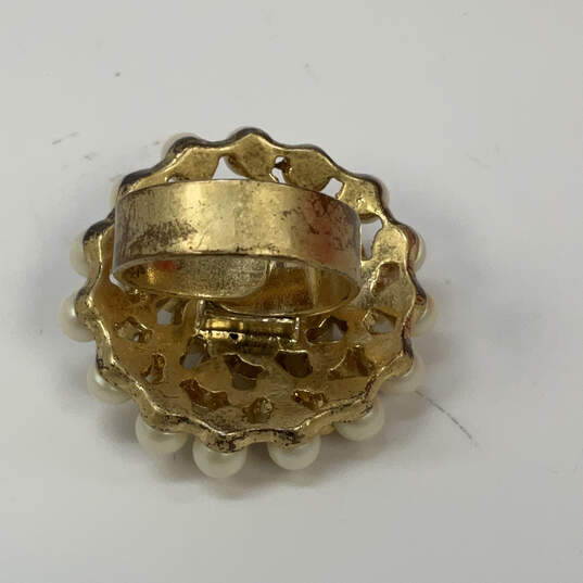 Designer Stella & Dot Gold-Tone Pearl And Rhinestone Floral Elegant Ring image number 4