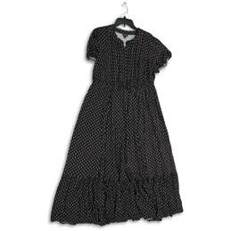 Torrid Womens Black Printed Ruffle Hem Short Sleeve Stretch Maxi Dress Size 1