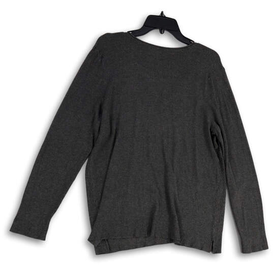 Womens Gray Regular Fit V-Neck Long Sleeve Pullover Sweater Size Large image number 4
