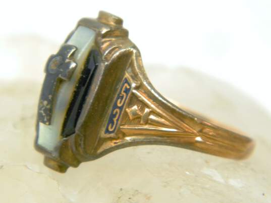 Vintage 10K Yellow Gold Mother of Pearl & Onyx Class Ring 4.0g image number 2