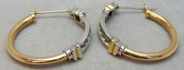 14K Two Tone White & Yellow Gold Sapphire Accent Hoop Earrings 2.2g