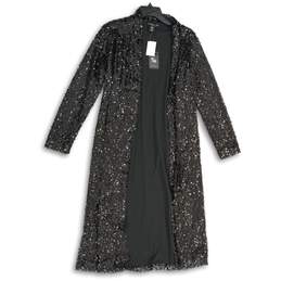 NWT Sincerely Jules Womens Black Sequins Long Sleeve Open Front Jacket Size S