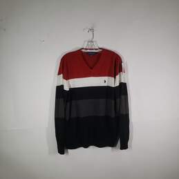 Mens Knitted V-Neck Long Sleeve Pullover Sweater Size Medium