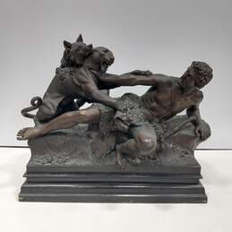 Shepherd with His Dog Fighting a Panther Cast Metal Statue