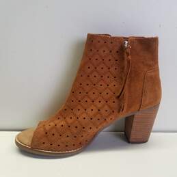 TOMS Majorca Brown Suede Peep Toe Fringe Ankle Zip Heel Boots Shoes Size 9.5 alternative image