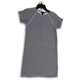 Womens Blue White Striped Round Neck Short Sleeve T-Shirt Dress Size XXS