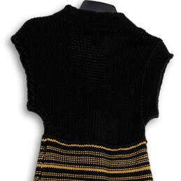 Womens Black Tan Striped Knitted Button Front Sweater Dress Size Medium