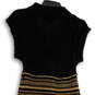 Womens Black Tan Striped Knitted Button Front Sweater Dress Size Medium image number 1