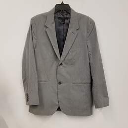 Mens Gray Cotton Pinstripe Long Sleeve Single Breasted Blazer Jacket Size L