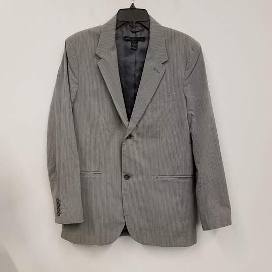 Mens Gray Cotton Pinstripe Long Sleeve Single Breasted Blazer Jacket Size L image number 1