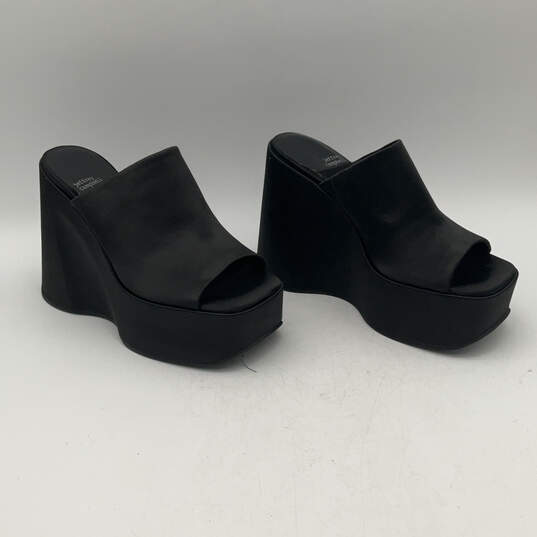 Womens Black Open Toe High Wedge Slip On Platform Heels Size 8 image number 1