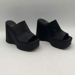 Womens Black Open Toe High Wedge Slip On Platform Heels Size 8