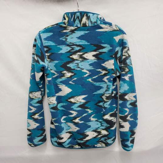 Patagonia Synchilla WM's Fleece Teal Blue & White Trout Tales Elwha Snap Button Pullover Size XS image number 3