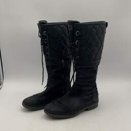 UGG Womens Black Leather Waterproof Knee High Lace Up Bootie Boots Size 8.5