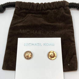 Designer Michael Kors Gold-Tone MK Logo Round Stud Earrings w/ Dustbag