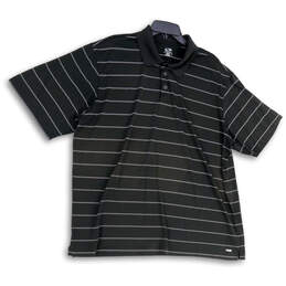 Mens Black White Striped Short Sleeve Button Collared Golf Polo Shirt XXL
