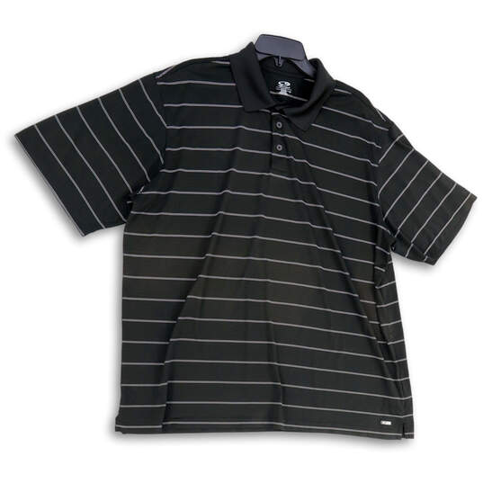 Mens Black White Striped Short Sleeve Button Collared Golf Polo Shirt XXL image number 1