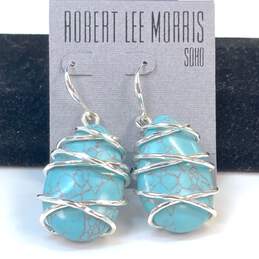 Designer Robert Lee Morris Silver-Tone Blue Stone Dangle Drop Earrings