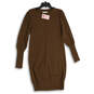 NWT Womens Brown Crew Neck Ribbed Cuff Long Sleeve Sweater Dress Size M image number 1