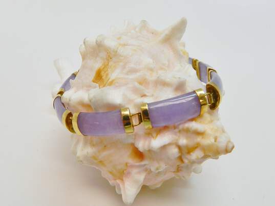 Elegant 14K Yellow Gold & Lavender Jade Panel Bracelet 10.4g image number 1
