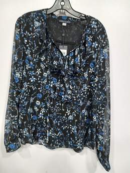 Tommy Hilfiger Black And Blue Floral Blouse Size XL NWT