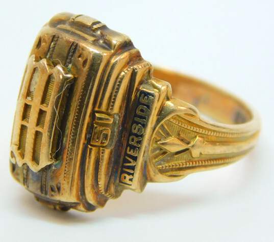 Vintage 10K Gold Textured Filigree Black Enamel Accented Class Ring 3.5g image number 1