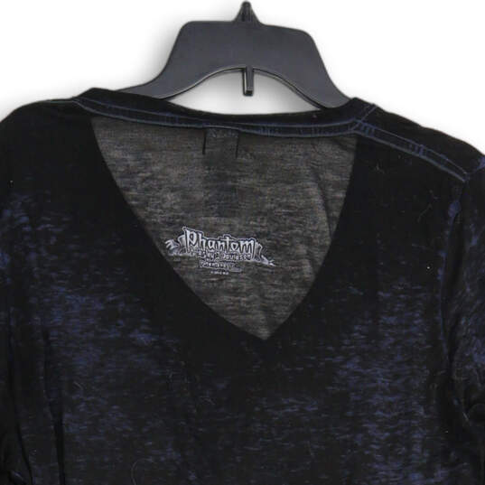 Womens Black Graphic Sheer V-Neck Long Sleeve Pullover T-Shirt Size XL image number 4