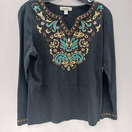 Dressbarn Women's Embroidered Long Sleeve Top Size M