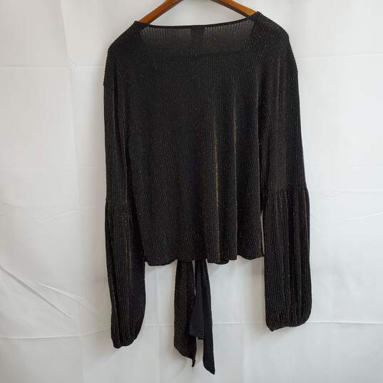 Women's black metallic thread tie front blouse size L image number 1