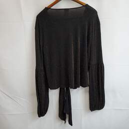 Women's black metallic thread tie front blouse size L