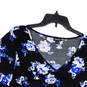 Womens Black Blue Floral Pleated V-Neck Pullover Blouse Top Size 3 image number 3