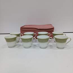 Bundle of 8 Mikasa Fine China White and Green Cups w/Case