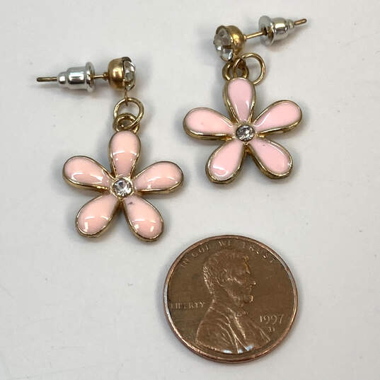 Designer Betsey Johnson Gold-Tone Pink Crystal Daisy Flower Drop Earrings image number 2