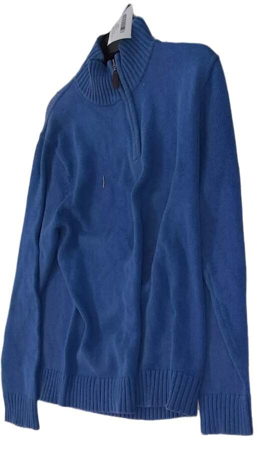 Womens Blue Long Sleeve Collared Zip Up Pullover Sweater Size M image number 1