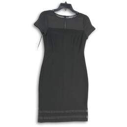 Vince Camuto Womens Black Round Neck Short Sleeve Back-Zip Sheath Dress Size 2