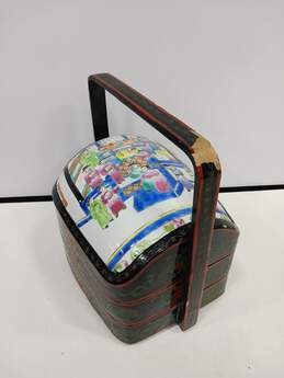 Chinese Porcelain & Lacquer Two-Section Lunch Box