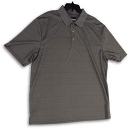 Mens Gray Geometric Short Sleeve Spread Collar Side Slit Polo Shirt Sz 2XLT