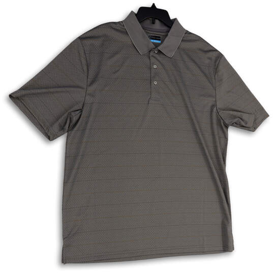 Mens Gray Geometric Short Sleeve Spread Collar Side Slit Polo Shirt Sz 2XLT image number 1