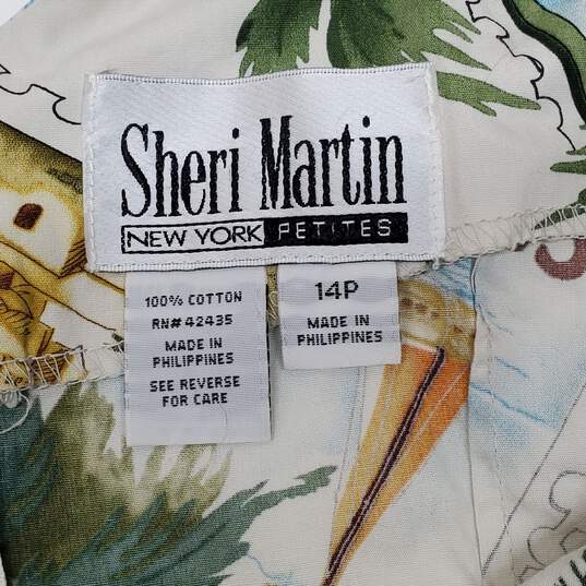 Vintage Sheri Martin Tropical Postage Stamp Cruise Vacation Dress Size 14P image number 3