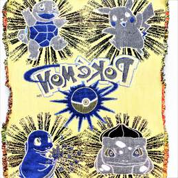 Vintage 90s Pokemon Pikachu Throw Northwest Co Woven Blanket Fringe 45" x 55" alternative image