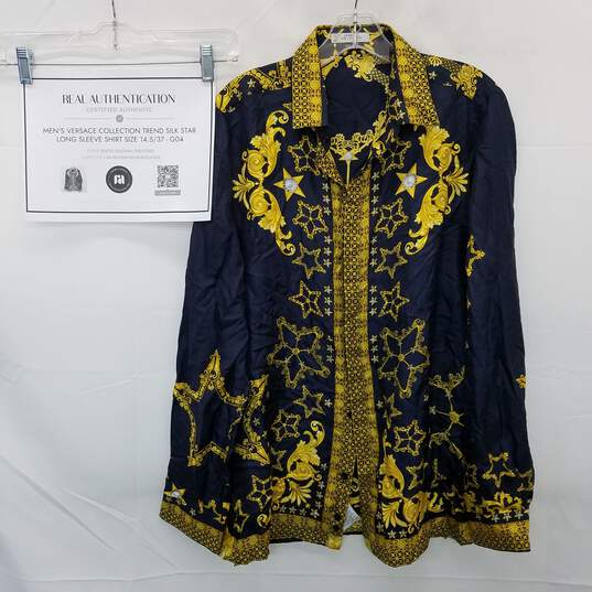 Buy the AUTHENTICATED Mens Versace Collection Trend Silk Star Button Up  Size 14.5