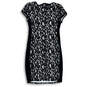 Womens Black Floral Lace Cap Sleeve Round Neck Short Sheath Dress Size 10 image number 2
