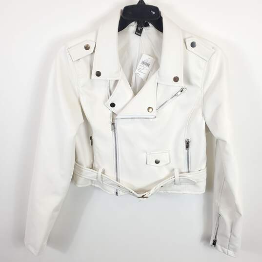 Windsor Women White Faux Leather Belt Jacket L NWT image number 1