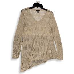 Eileen Fisher Womens Cream Crochet Long Sleeve V-Neck Tunic Blouse Top Size M